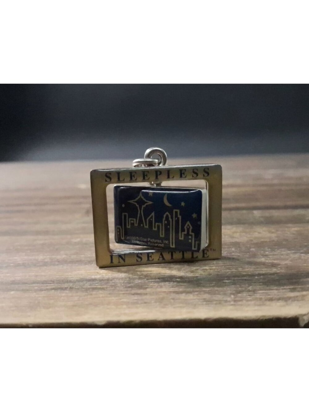 90's Sleepless Seattle Keychain Spin Cityscape Love Romance Movie Vtg Bag Tag